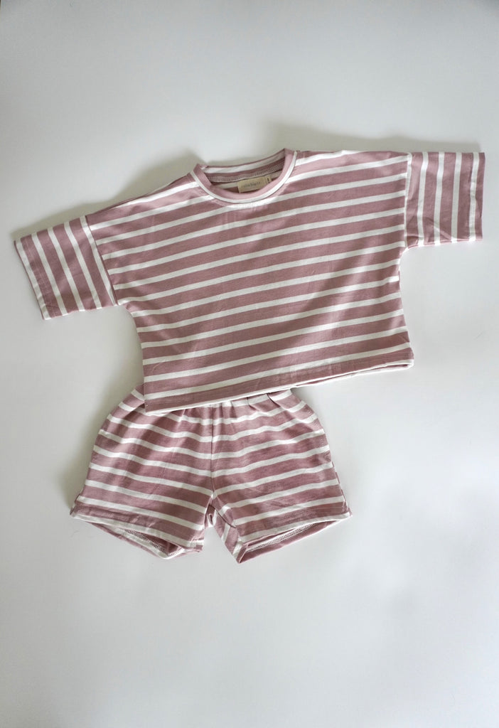 cutie bum original: oversized t-shirt and short set (pink stripe)