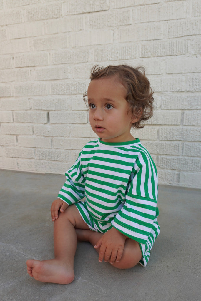 cutie bum original: oversized t-shirt and short set (green stripe)